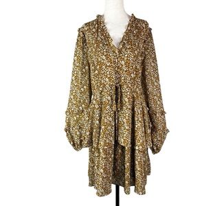 Hyacinth House Tuckernuck Sz XXL Chestnut Floral Long Sleeve “Liza” Mini Dress